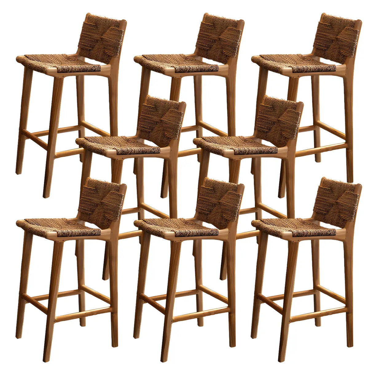 Brown Square Woven Leather Wood Frame Bar Stool Image - 25