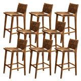 Brown Square Woven Leather Wood Frame Bar Stool Image - 25