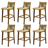 Brown Square Woven Leather Wood Frame Bar Stool Image - 8