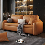 Brown Stain Resistant Faux Leather Pillow Back Sofa Bed Image - 11