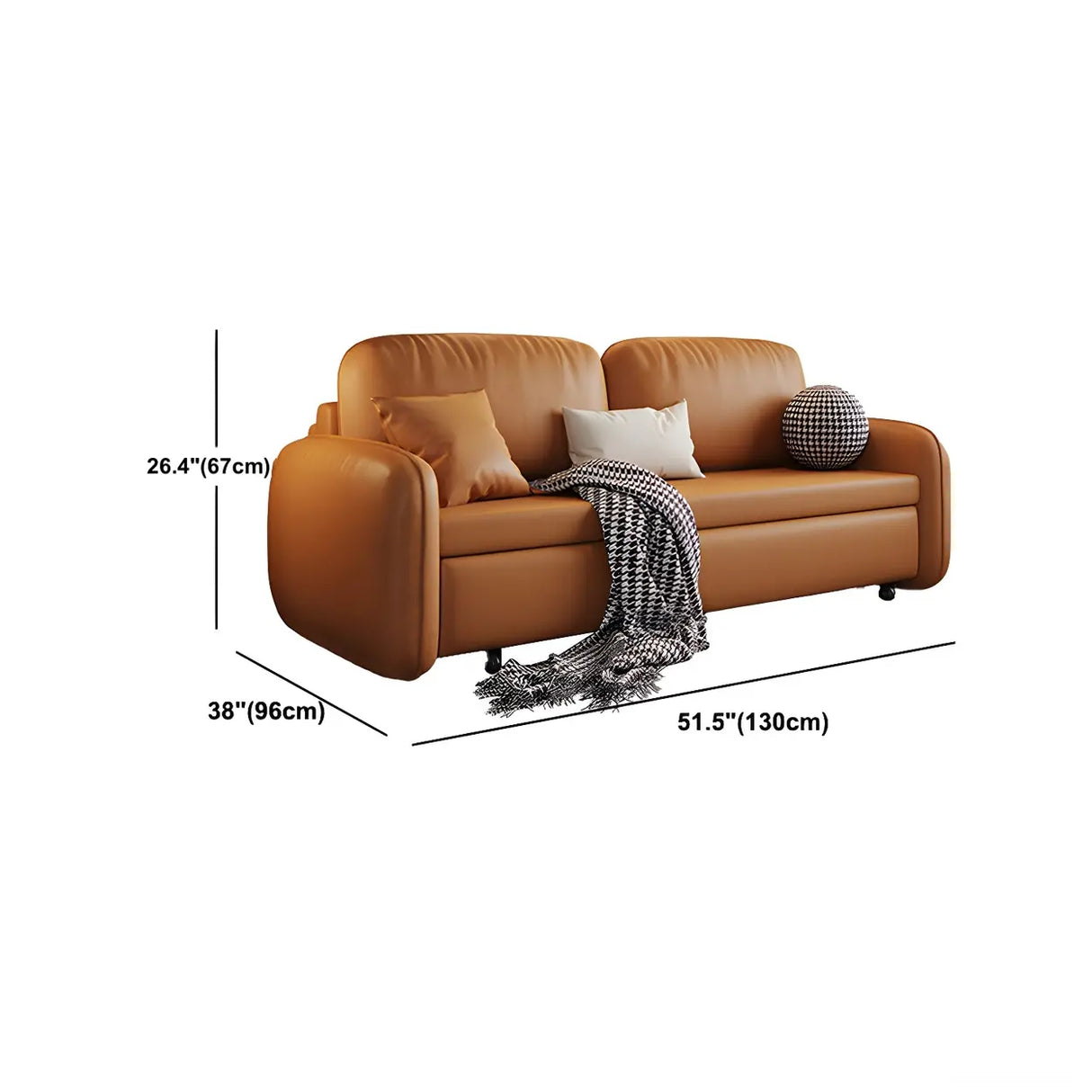 Brown Stain Resistant Faux Leather Pillow Back Sofa Bed 