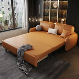 Brown Stain Resistant Faux Leather Pillow Back Sofa Bed Image - 3