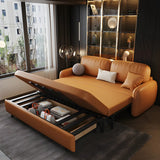 Brown Stain Resistant Faux Leather Pillow Back Sofa Bed Image - 4