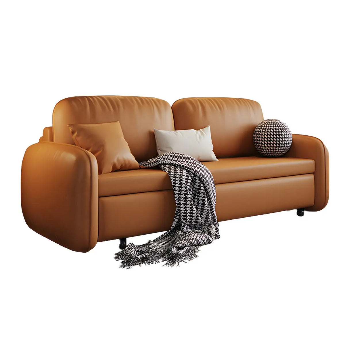 Brown Stain Resistant Faux Leather Pillow Back Sofa Bed Image - 5