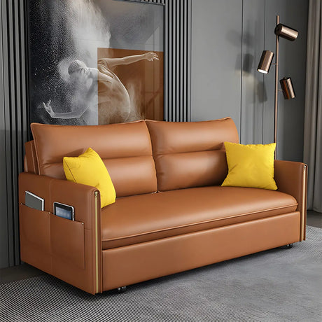 Brown Stain Resistant Faux Leather Storage Sofa Bed Image - 1