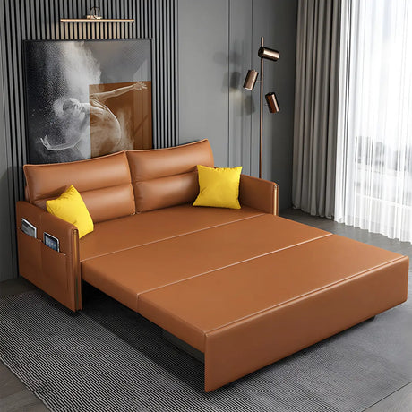 Brown Stain Resistant Faux Leather Storage Sofa Bed Image - 2