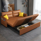 Brown Stain Resistant Faux Leather Storage Sofa Bed Image - 4