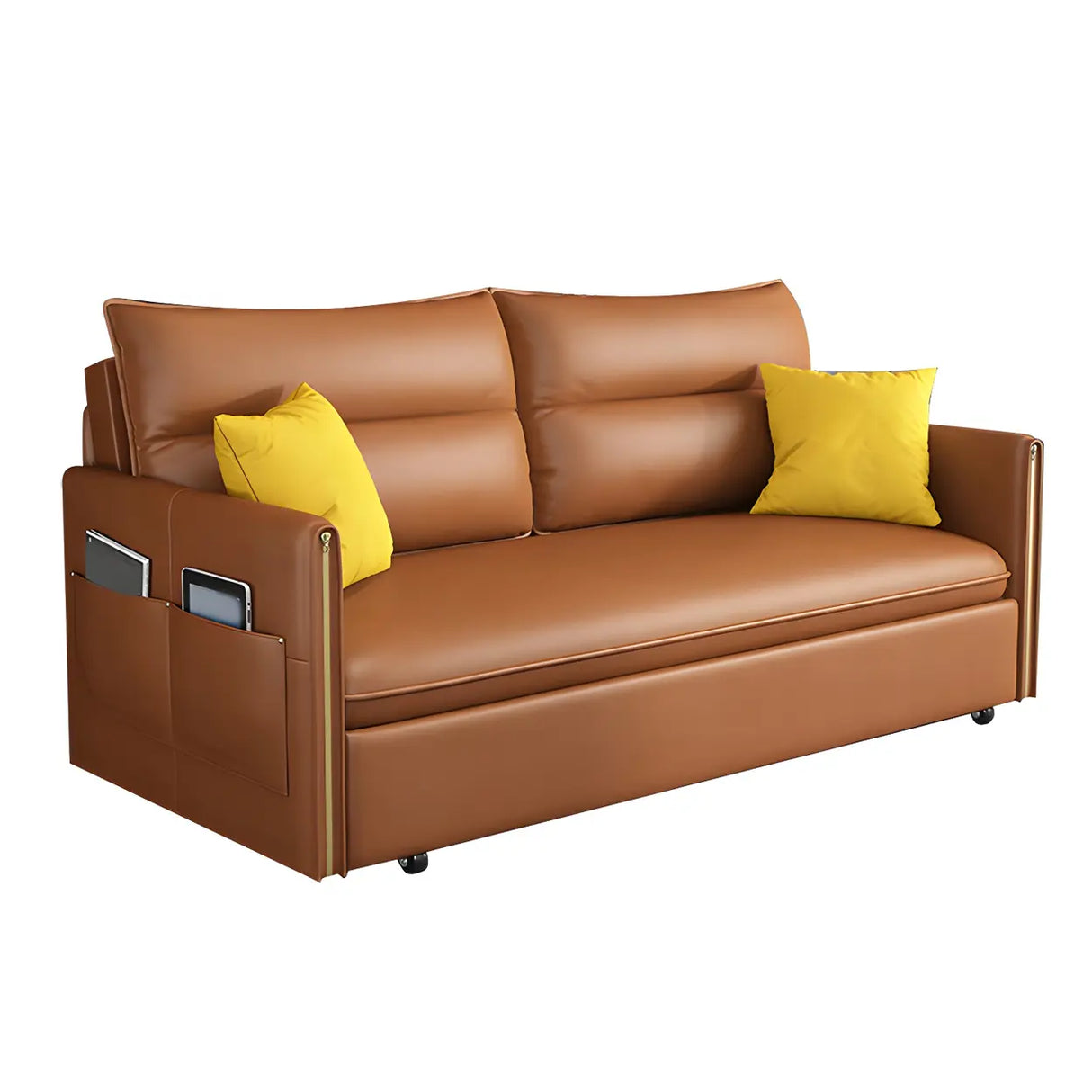 Brown Stain Resistant Faux Leather Storage Sofa Bed Image - 5