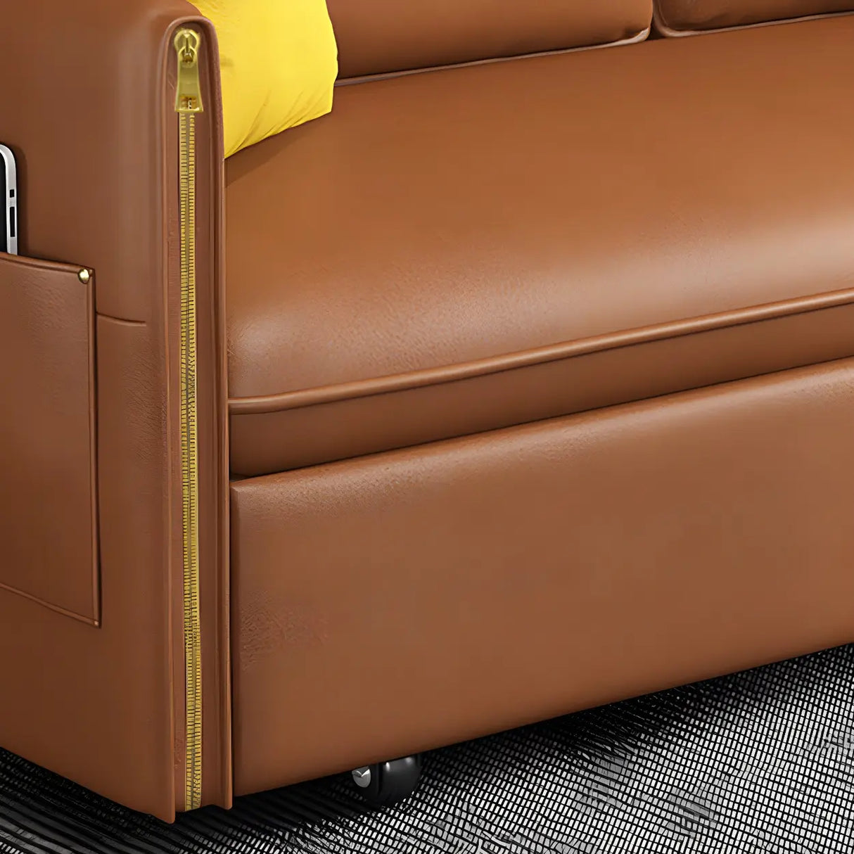 Brown Stain Resistant Faux Leather Storage Sofa Bed Image - 6