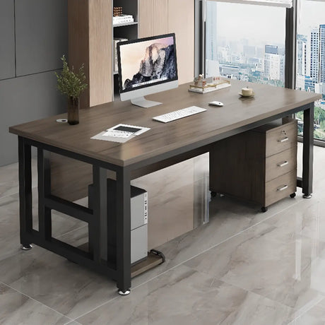 Brown Standard Auburn Wooden Computer Desk with Shelves Image - 1