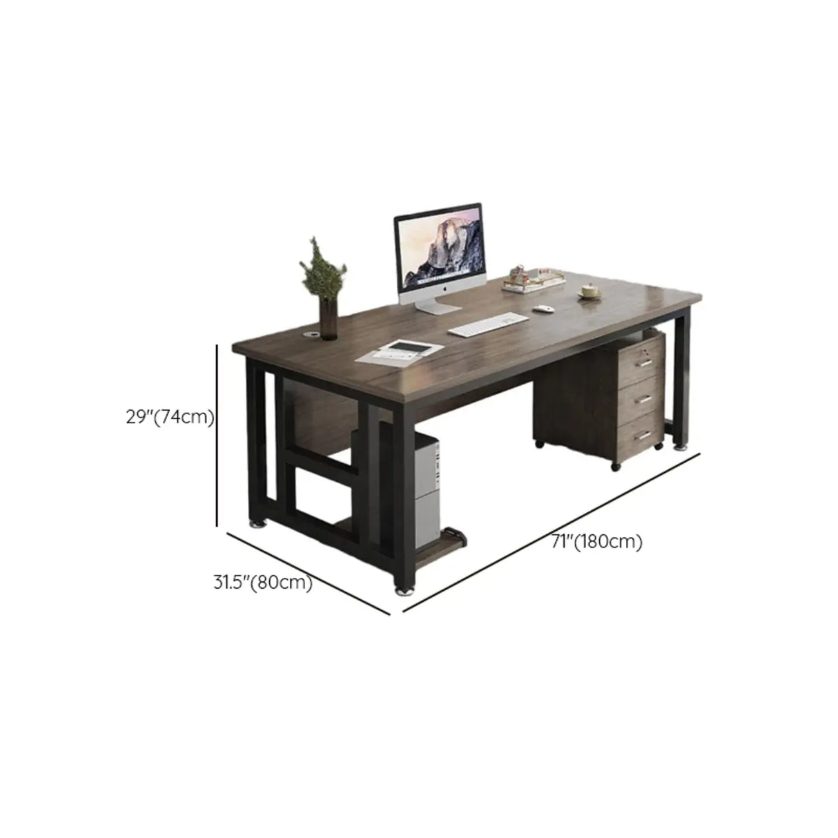 Brown Standard Auburn Wooden Computer Desk with Shelves Image - 12