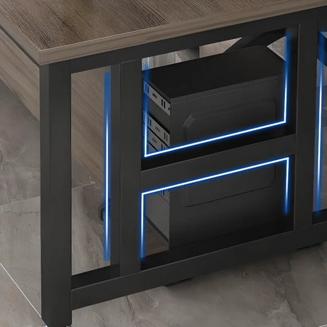 Brown Standard Auburn Wooden Computer Desk with Shelves Image - 2
