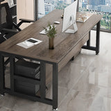 Brown Standard Auburn Wooden Computer Desk with Shelves Image - 3