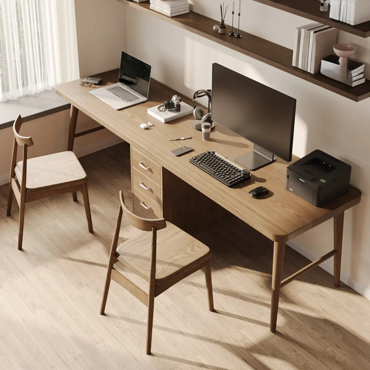 Brown Standard Double Wooden Writing Desk Image - 1
