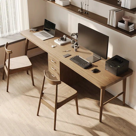 Brown Standard Double Wooden Writing Desk Image - 1