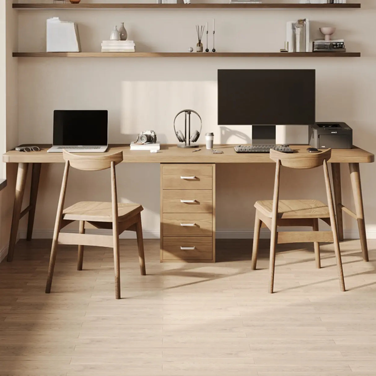 Brown Standard Double Wooden Writing Desk Image - 4