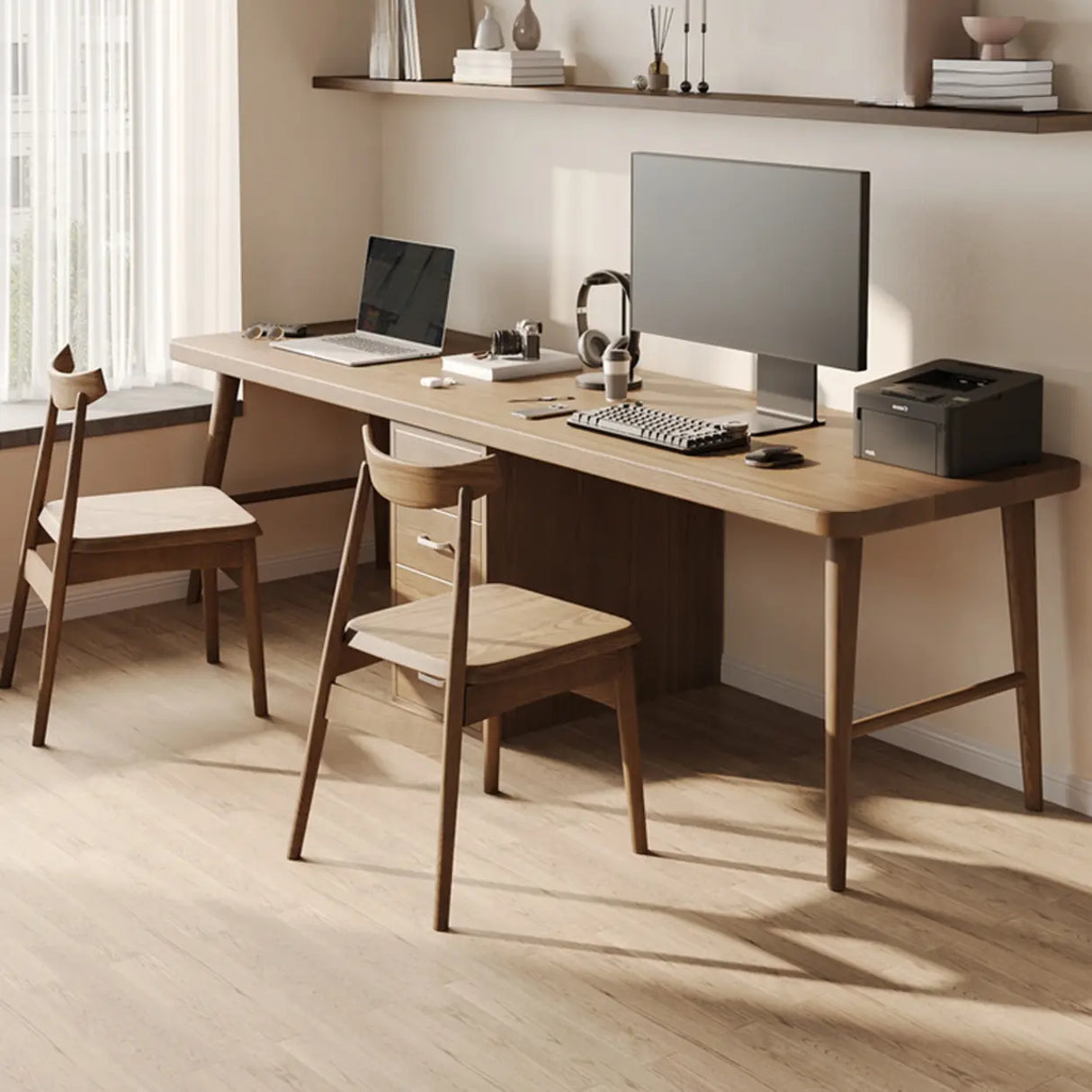 Brown Standard Double Wooden Writing Desk Image - 6
