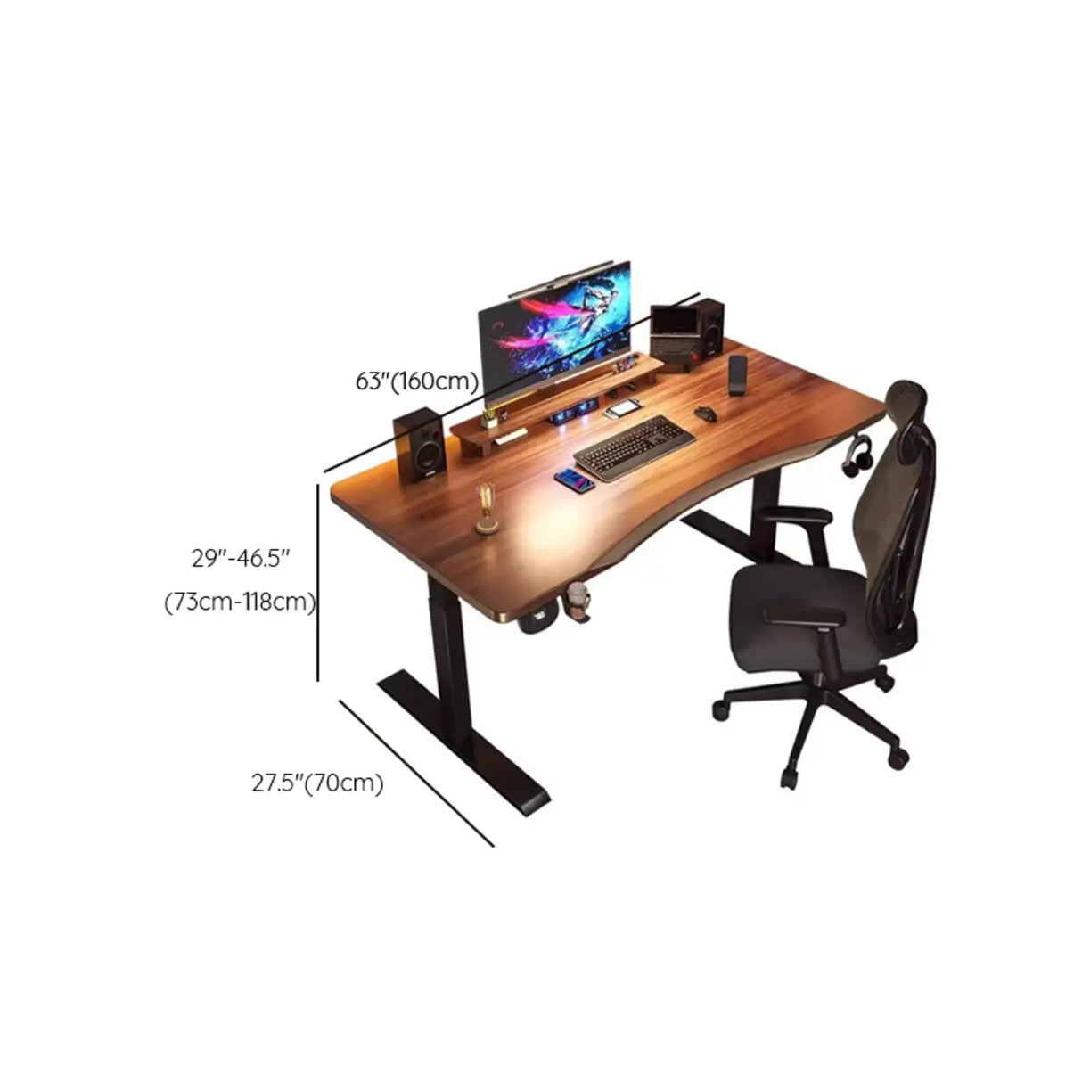 Brown Standard Height-Adjustable Wooden Computer Desk Image - 10