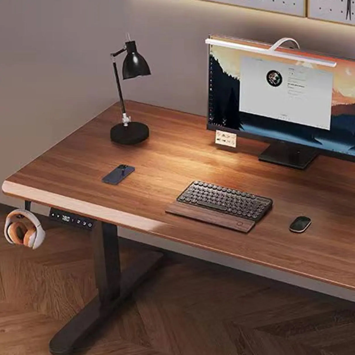 Brown Standard Height-Adjustable Wooden Computer Desk Image - 6