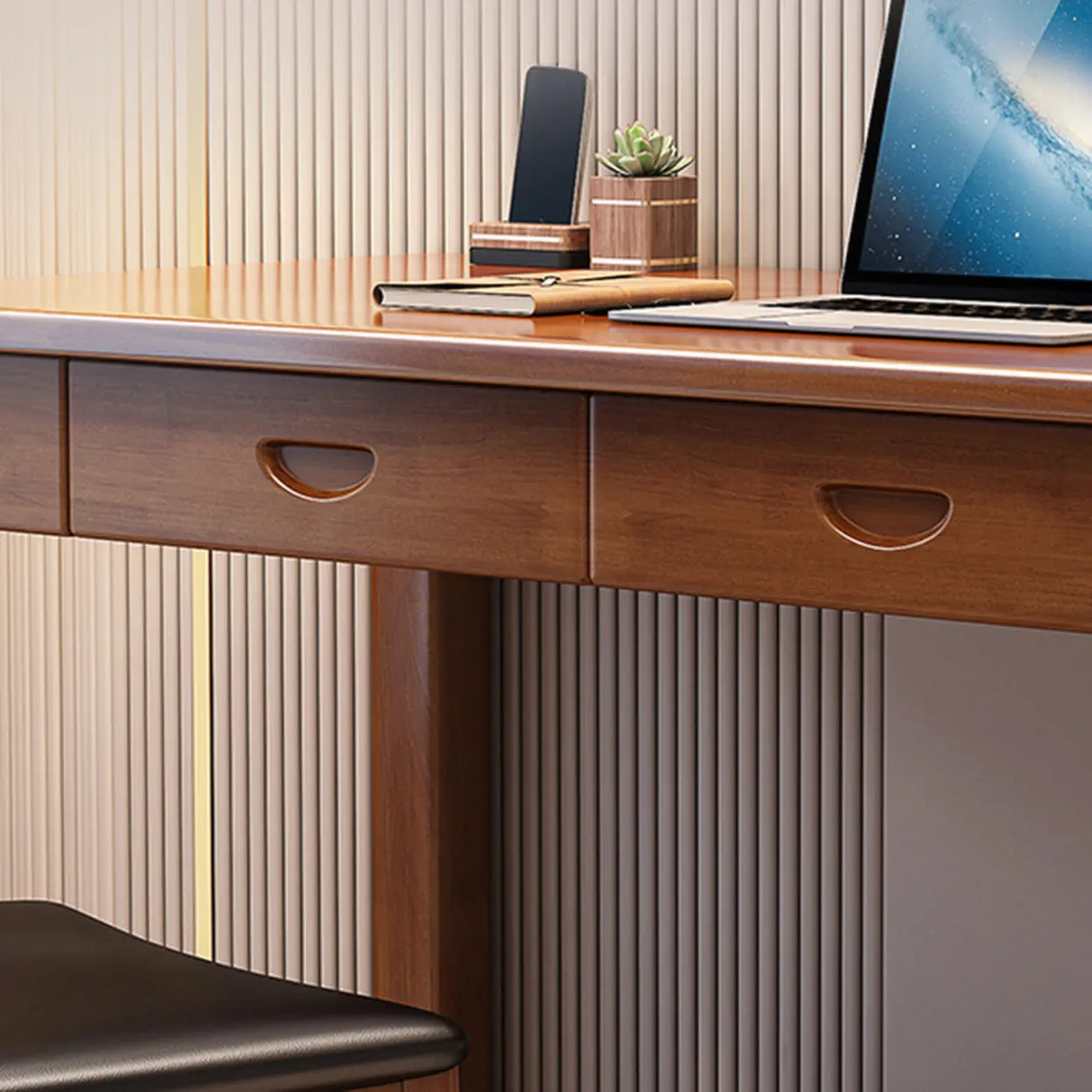 Brown Standard Natural Wooden Desk with Drawers  Image - 10