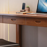 Brown Standard Natural Wooden Desk with Drawers  Image - 10