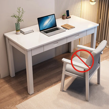 Brown Standard Natural Wooden Desk with Drawers  Image - 2