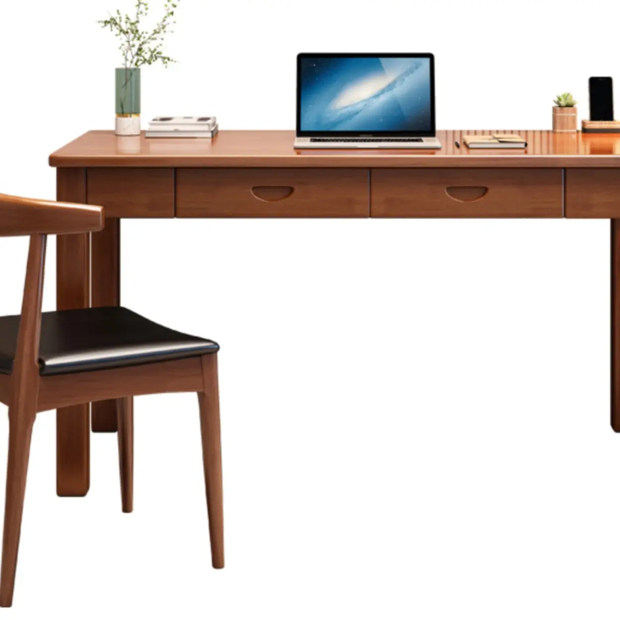 Brown Standard Natural Wooden Desk with Drawers  Image - 6