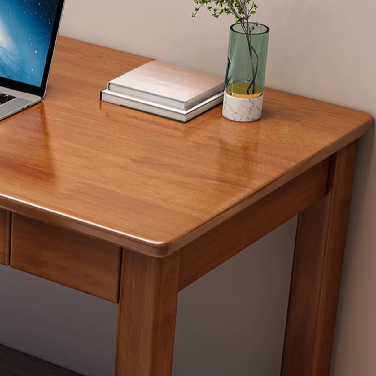 Brown Standard Natural Wooden Desk with Drawers  Image - 8