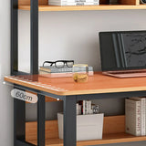 Brown Standard Sled Wooden Desk with Shelves and Hutch Image - 12