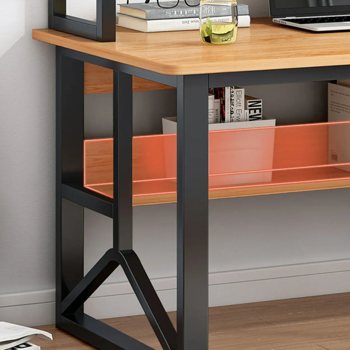 Brown Standard Sled Wooden Desk with Shelves and Hutch Image - 14