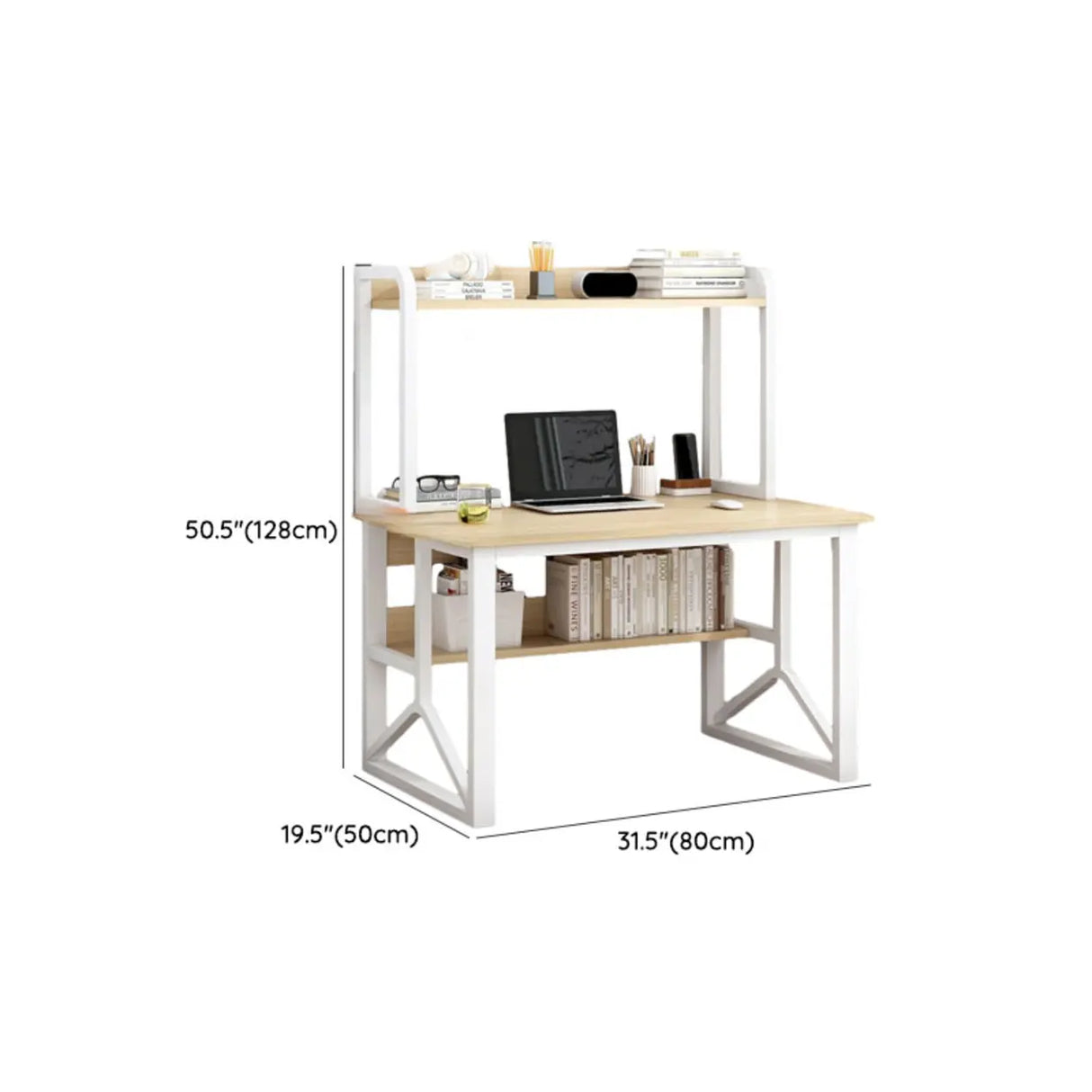 Brown Standard Sled Wooden Desk with Shelves and Hutch 