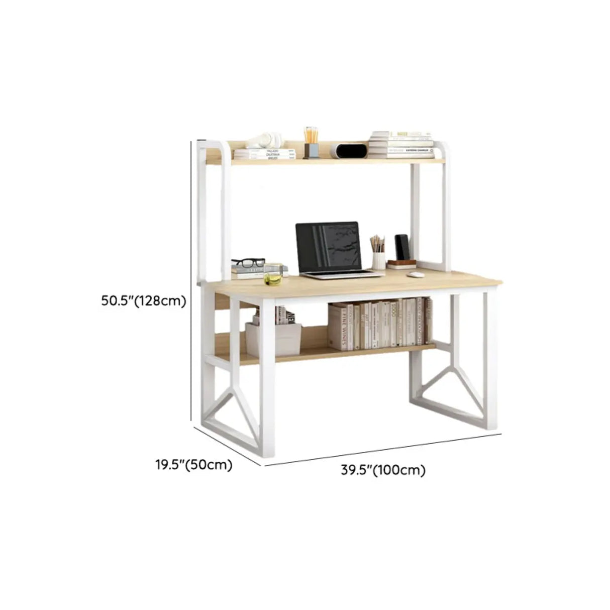 Brown Standard Sled Wooden Desk with Shelves and Hutch Image - 16