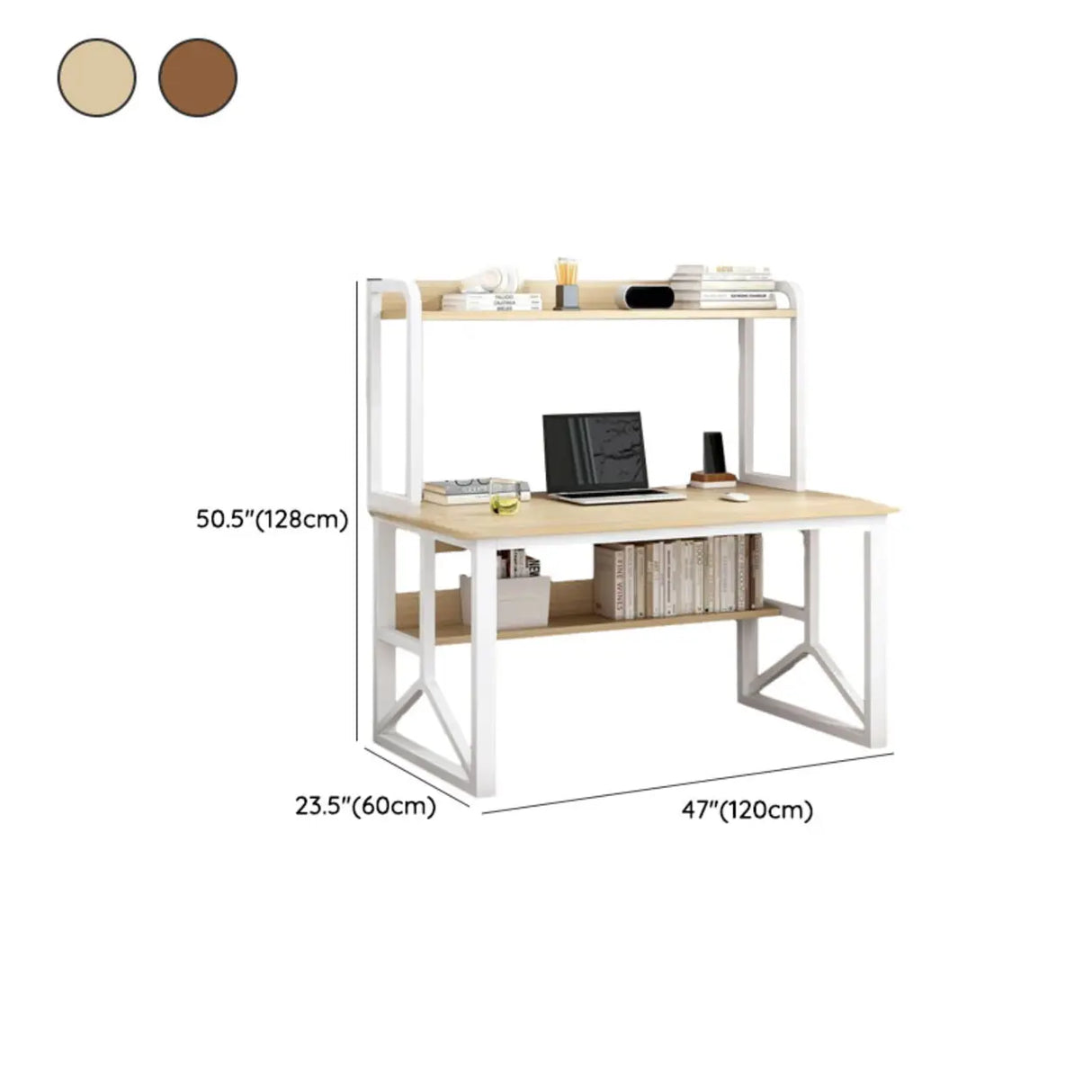Brown Standard Sled Wooden Desk with Shelves and Hutch Image - 17
