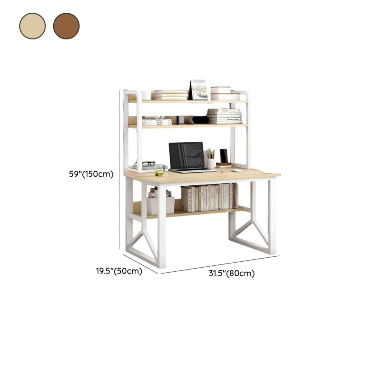 Brown Standard Sled Wooden Desk with Shelves and Hutch Image - 18