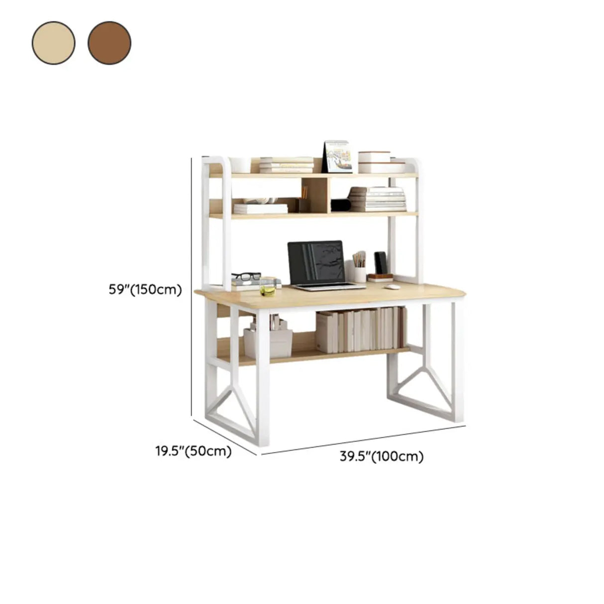 Brown Standard Sled Wooden Desk with Shelves and Hutch Image - 19