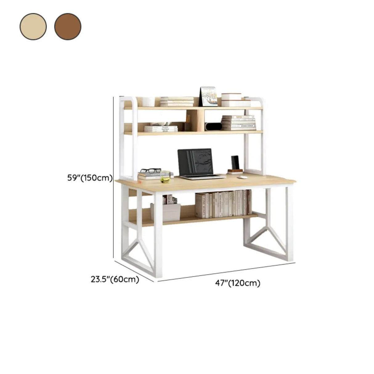 Brown Standard Sled Wooden Desk with Shelves and Hutch Image - 20