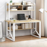 Brown Standard Sled Wooden Desk with Shelves and Hutch Image - 4