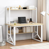 Brown Standard Sled Wooden Desk with Shelves and Hutch Image - 6