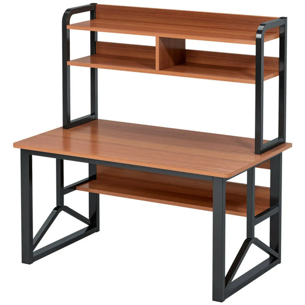 Brown Standard Sled Wooden Desk with Shelves and Hutch Image - 8