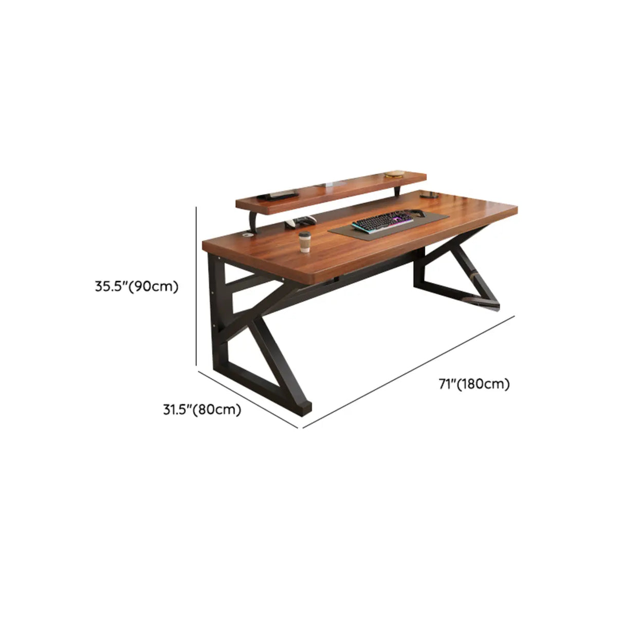 Brown Standard Timber Computer Desk with Shelves Image - 12