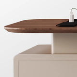 Brown Standard Walnut Wooden Desk with Drawers Image - 9