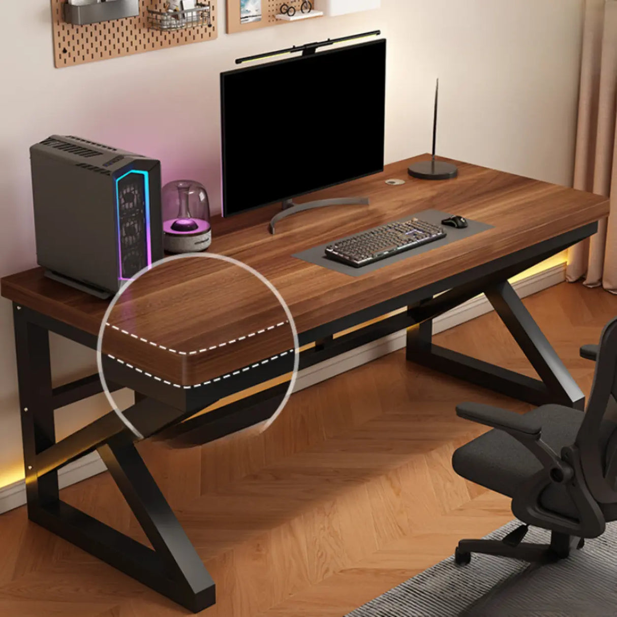 Brown Standard Wood Computer Desk with Cable Management Image - 1