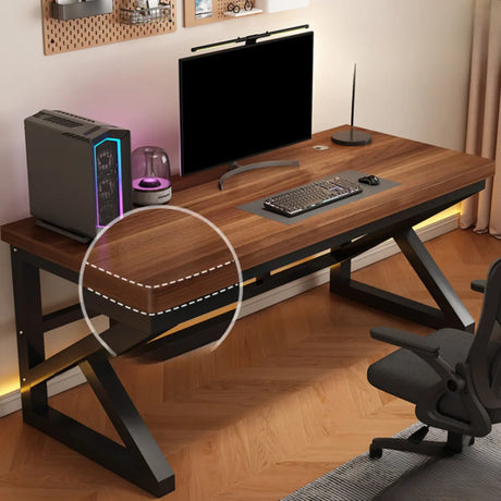 Brown Standard Wood Computer Desk with Cable Management Image - 1