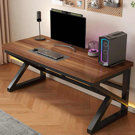 Brown Standard Wood Computer Desk with Cable Management Image - 2
