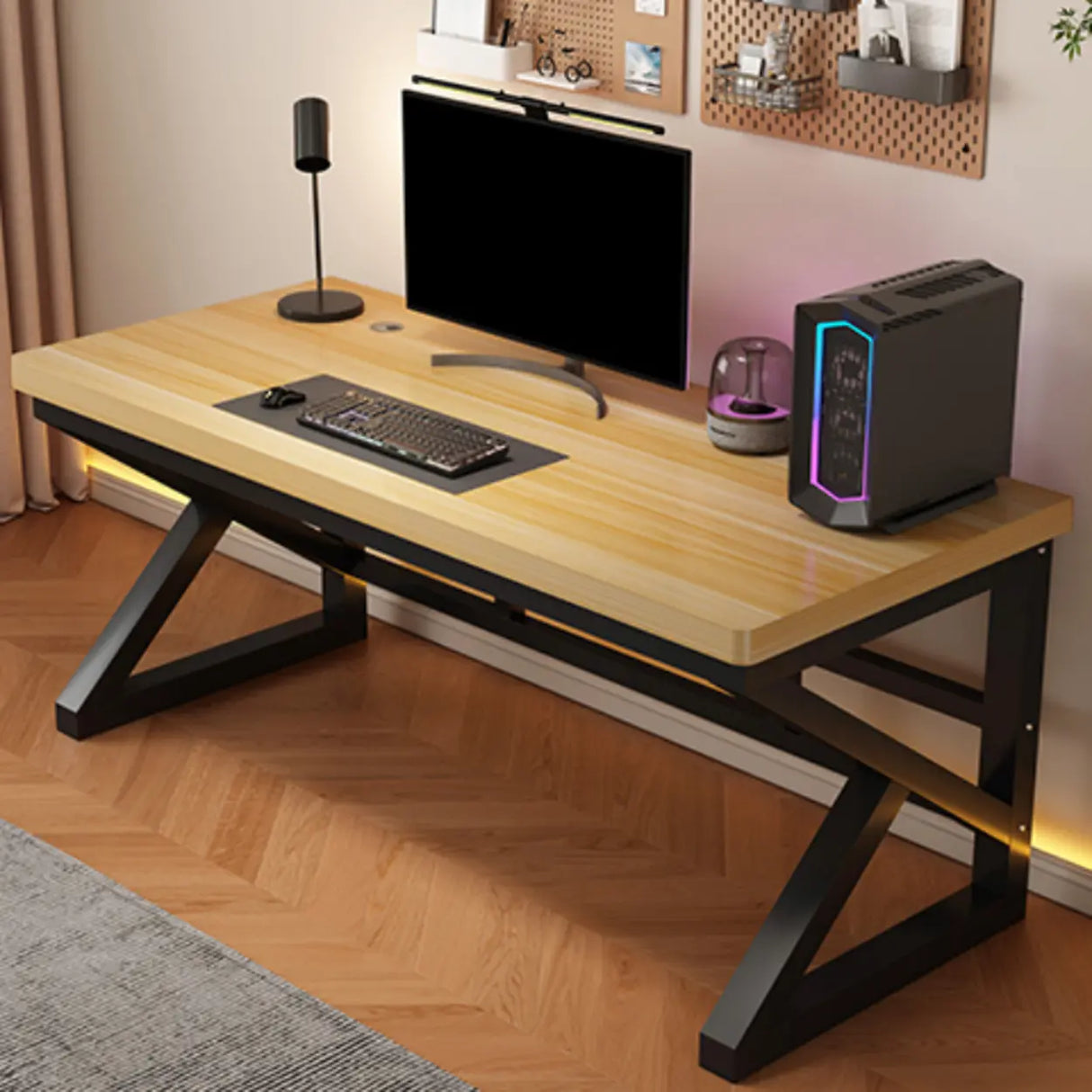 Brown Standard Wood Computer Desk with Cable Management Image - 3