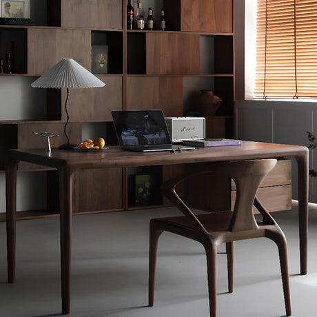 Brown Standard Wood Rectangular Writing Desk Image - 1