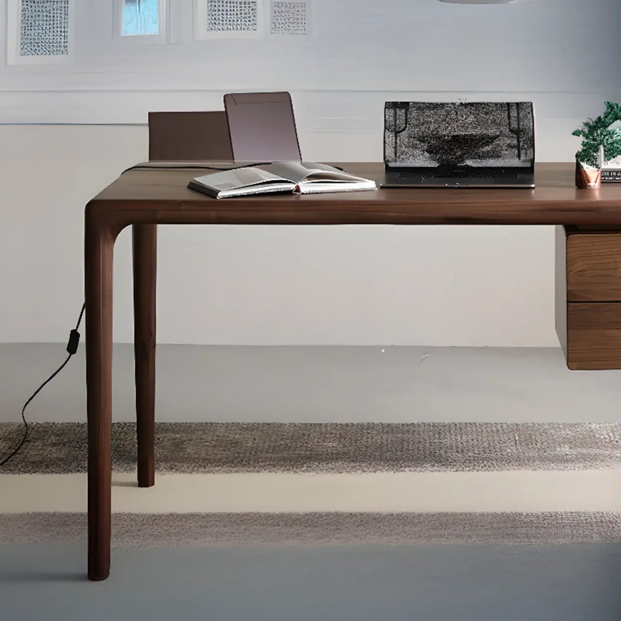 Brown Standard Wood Rectangular Writing Desk Image - 4
