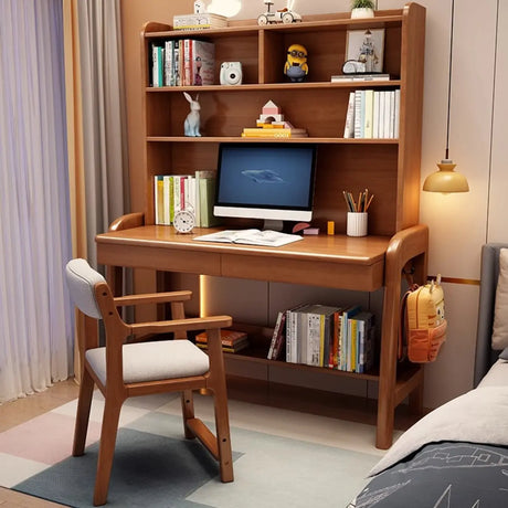 Brown Standard Wood Writing Desk with Hutch and Storage Image - 1
