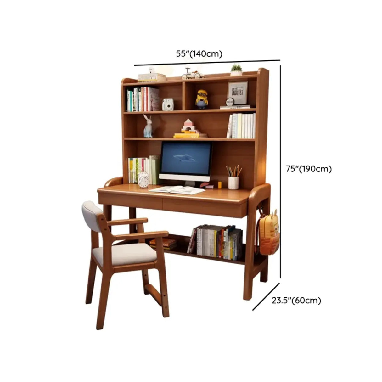 Brown Standard Wood Writing Desk with Hutch and Storage Image - 10
