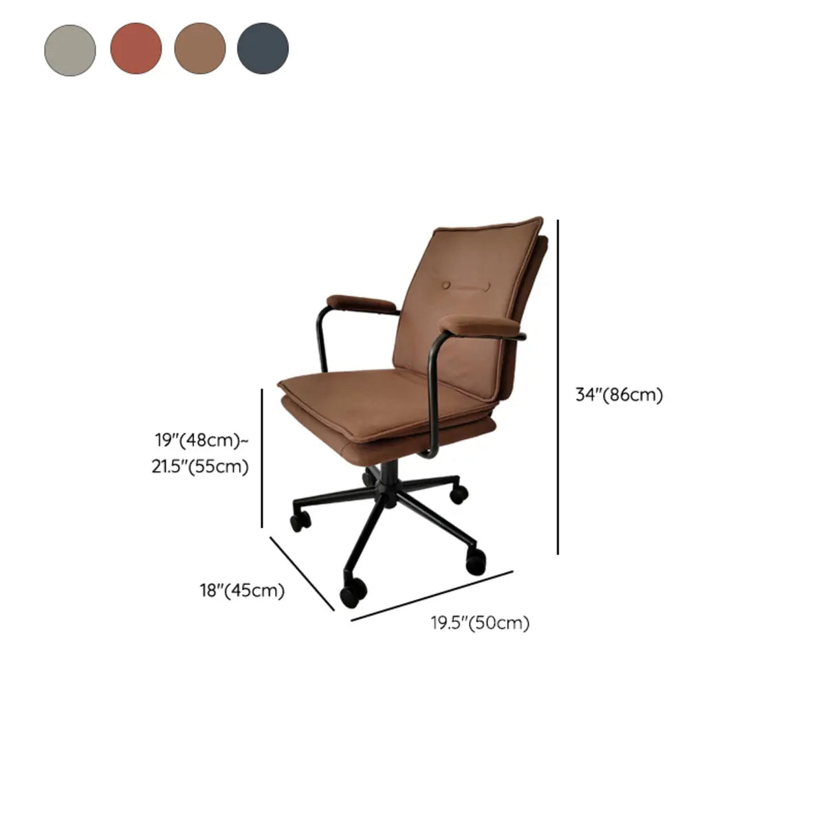 Brown Swivel Tufted Leather Office Chair with Fixed Arms 